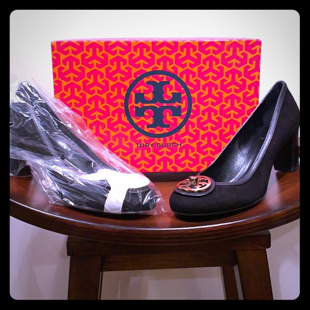 Tory Burch Selma Mid Heel Pump Suede Black Size 8
